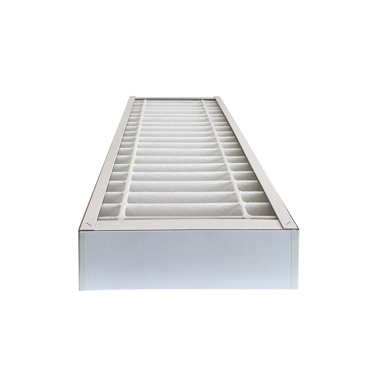 HS Solution RLF M5 Vorfilter, langer Faltenfilter mit weißem Rahmen, Schrägansicht