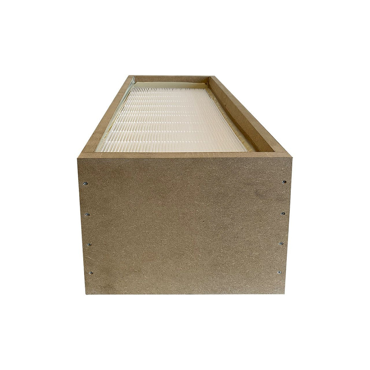HS Solution RLF HEPA-14 Ersatzfilter mit Holzrahmen, gefaltetes Filtermedium sichtbar, Schrägansicht