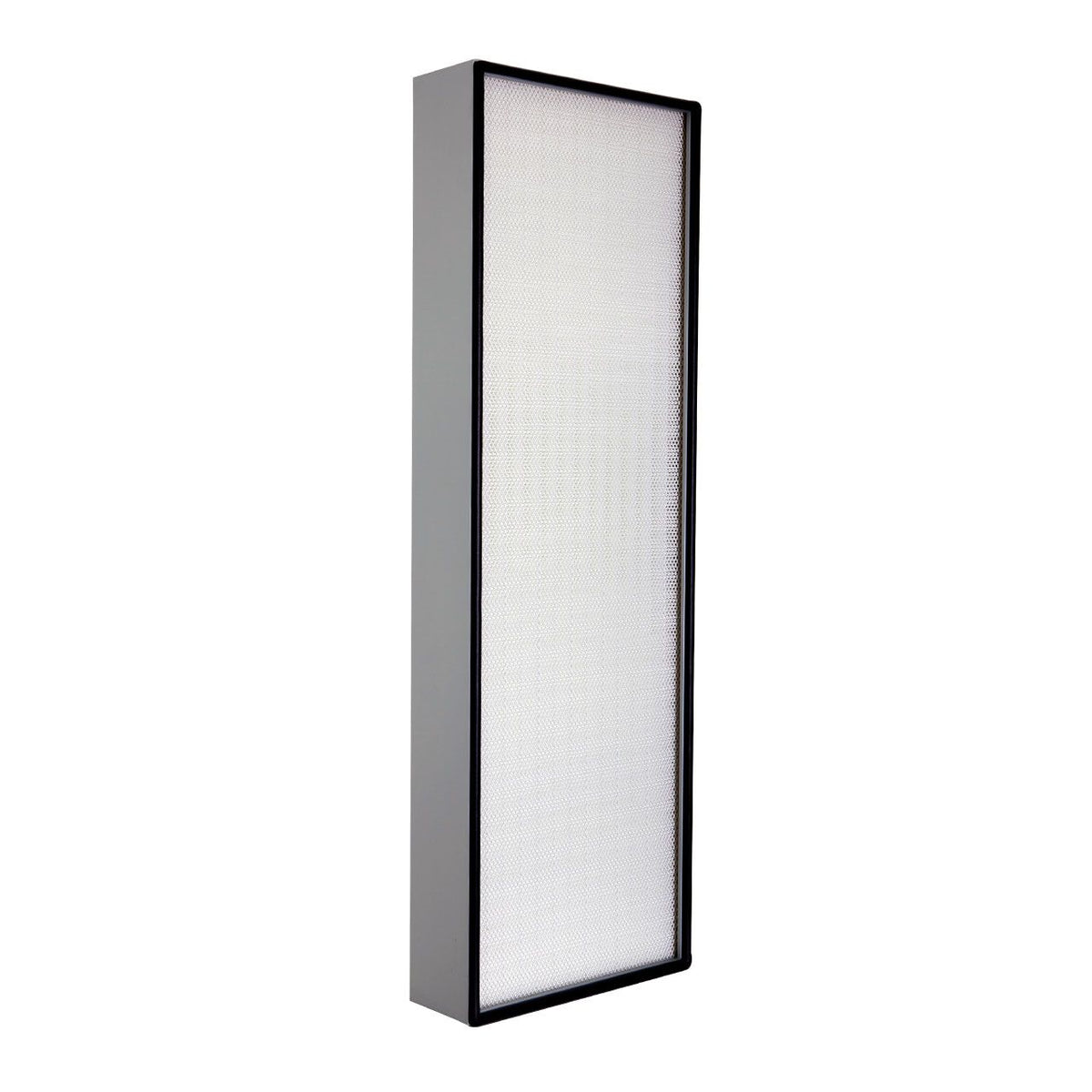 Benchalist HEPA14 Ersatzfilter mit schwarzem Rahmen und gefaltetem Filtermedium, Schrägansicht