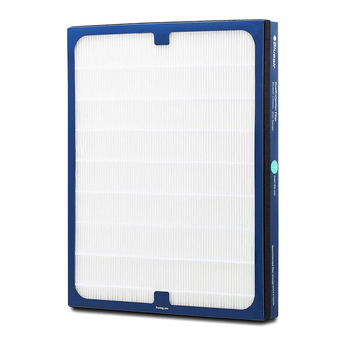 Blueair DualProtection Ersatzfilter der 200er Serie mit blauem Rahmen, Schrägansicht