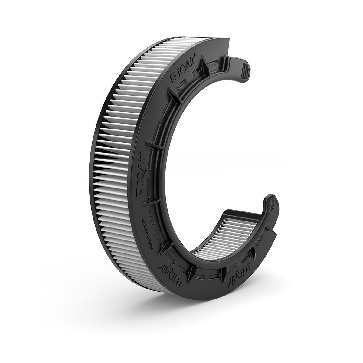 IQAir Atem Car HyperHEPA Plus Ersatzfilter, ringförmiger Filter mit schwarzer Fassung, Schrägansicht