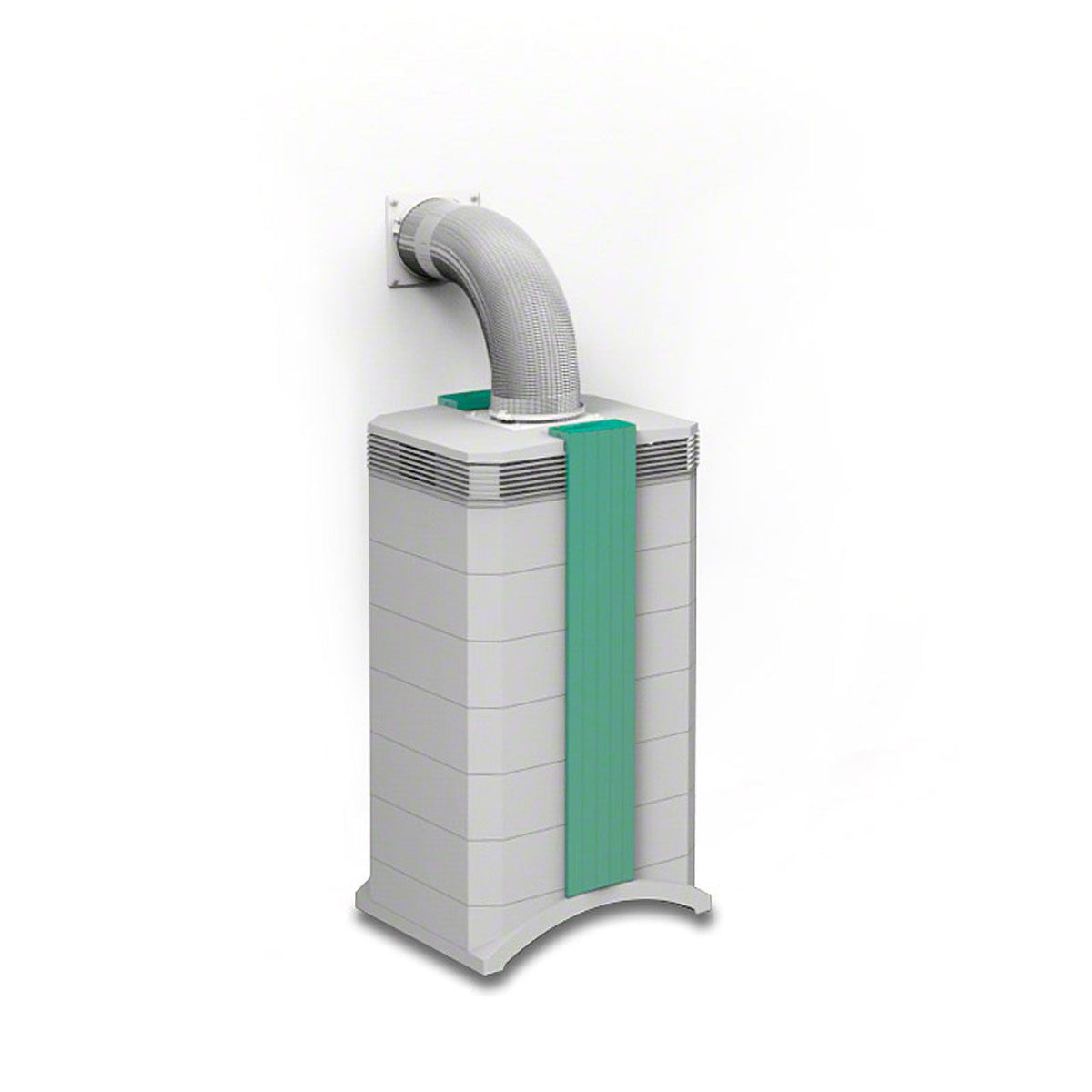 IQAir OutFlow W125 Abluftsystem mit flexiblem Schlauch an Luftreiniger, Gesamtansicht freigestellt