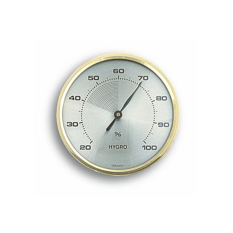 TFA Hygrometer mit Messingrahmen, Skala von 20 bis 100 Prozent, Zeiger auf 70 Prozent