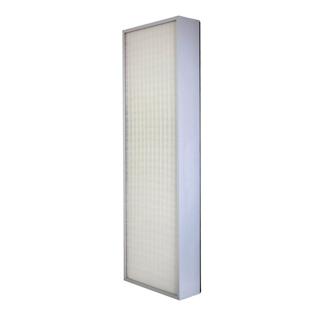 Benchalist HEPA14 Ersatzfilter mit weißem Faltenfilter in silbernem Rahmen, Schrägansicht