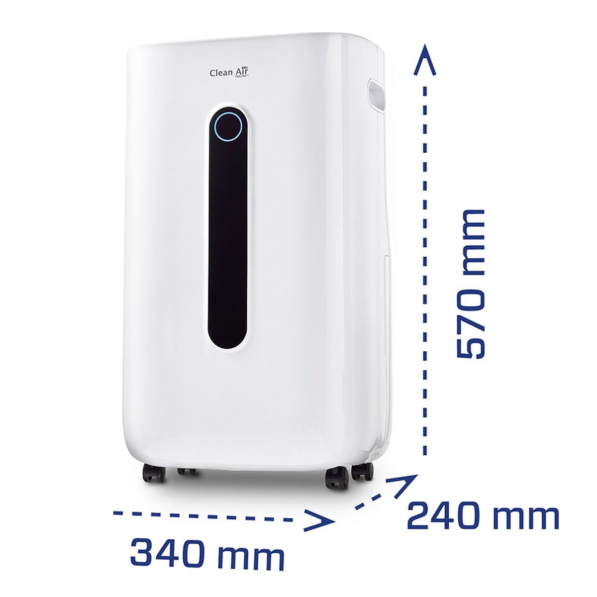 Clean Air Optima CA-706 Luftentfeuchter, weiß, mit Maßangaben 570 x 340 x 240 mm