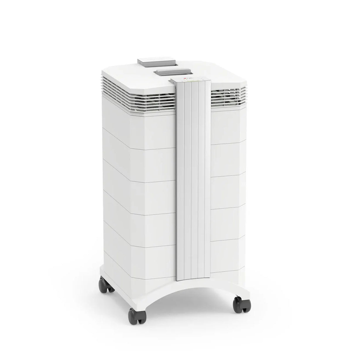IQAir HealthPro 250 XE Luftreiniger in Weiß auf Rollen, Gesamtansicht schräg von vorne