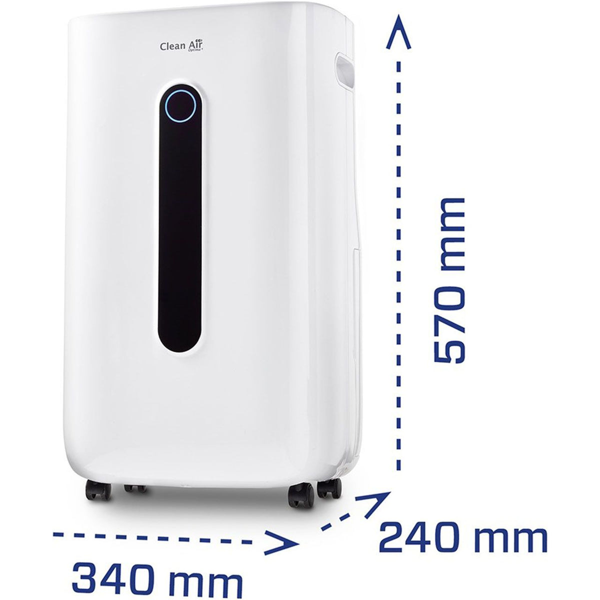 Clean Air Optima CA-708 Luftentfeuchter in Weiß mit Maßangaben 570 x 340 x 240 mm