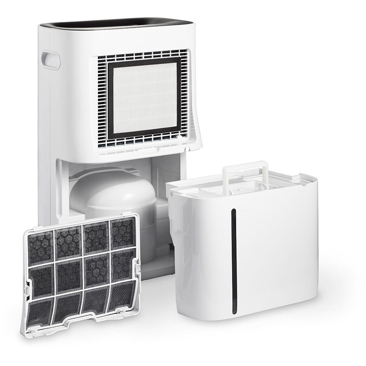 Clean Air Optima CA-708 Luftentfeuchter, weiß, mit herausgenommenem Wassertank und Aktivkohlefilter