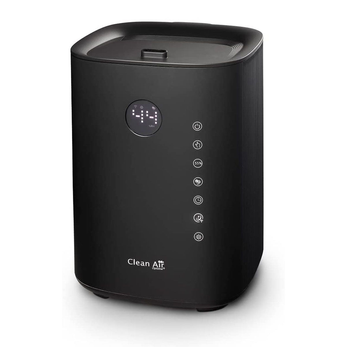 Clean Air Optima Luftbefeuchter in Schwarz mit Touch-Display und Bedienfeld, Frontalansicht