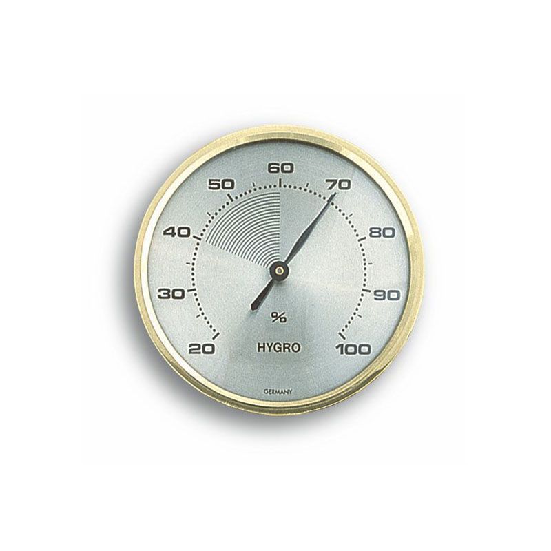 TFA Hygrometer mit Messingrahmen, Skala von 20 bis 100 % Luftfeuchtigkeit, Frontalansicht