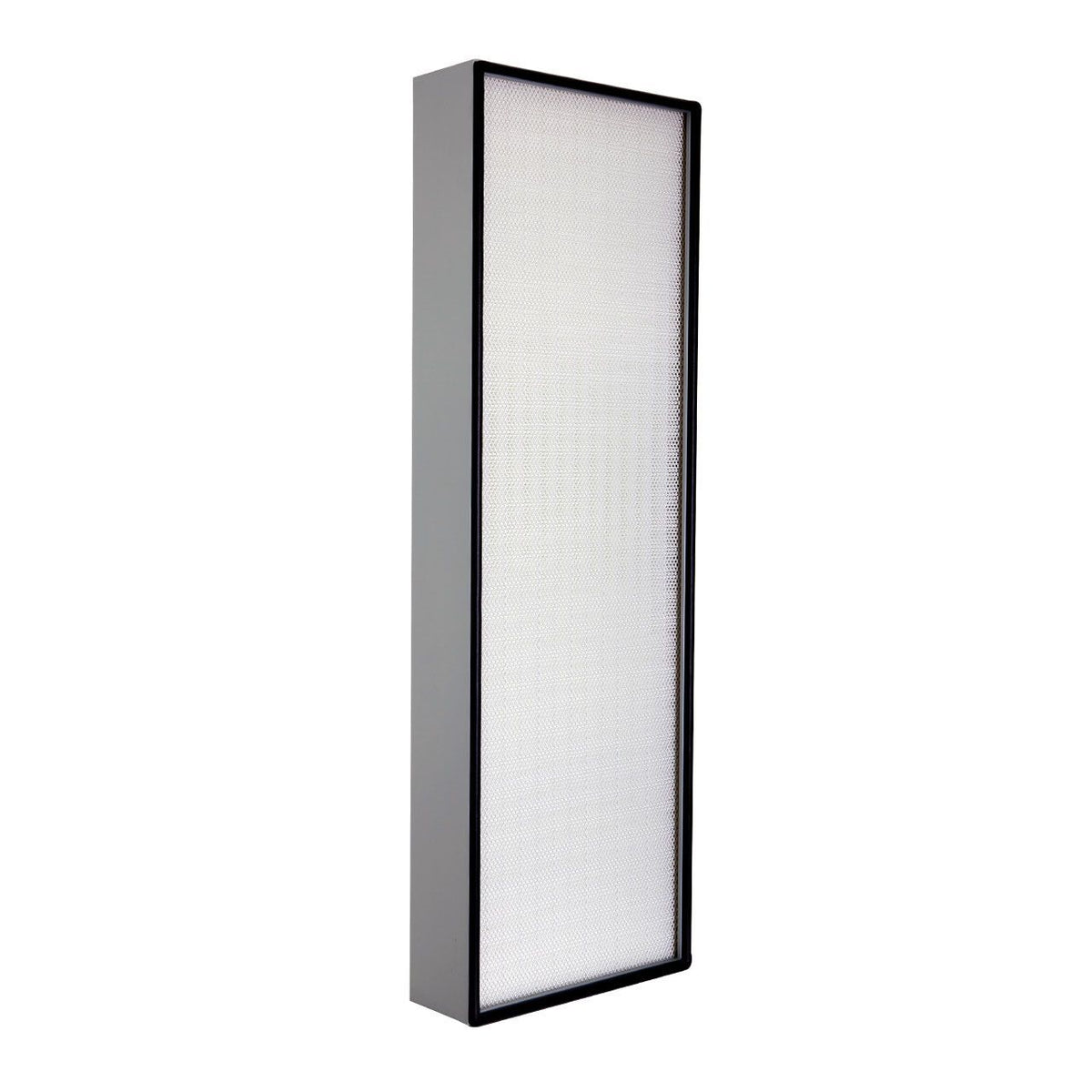Benchalist HEPA14 Ersatzfilter, schmaler rechteckiger Filter mit schwarzem Rahmen, Schrägansicht