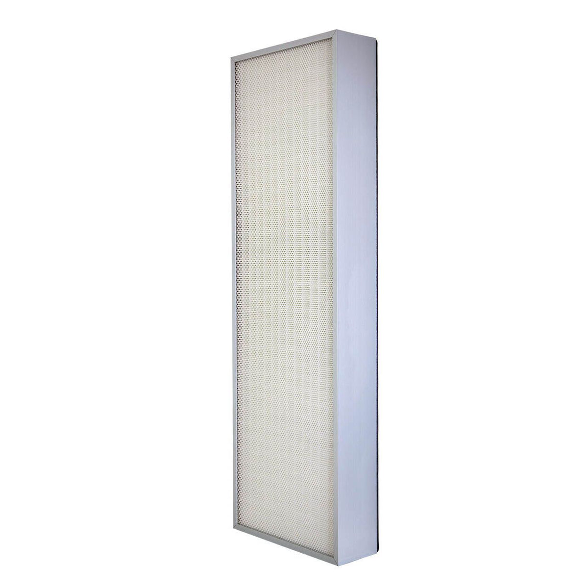 Benchalist HEPA14 Ersatzfilter, schmales rechteckiges Filterelement mit weißem Faltenmaterial, Schrägansicht