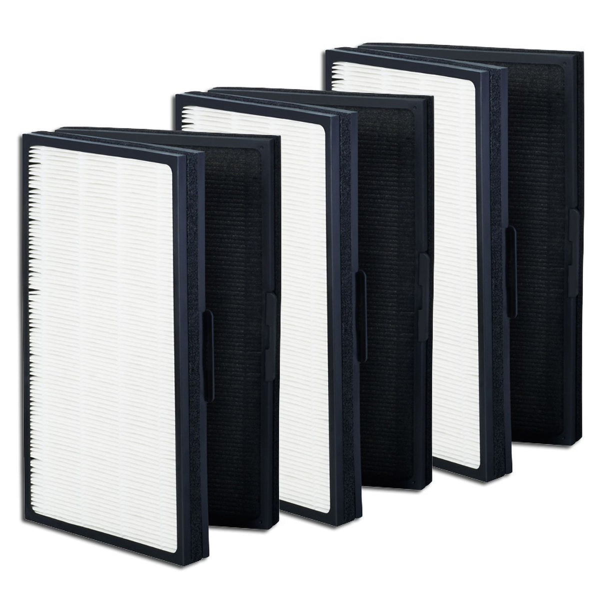 Blueair Pro M/L/XL Partikelfilter, drei Filter mit weißem HEPA-Gewebe und schwarzem Rahmen