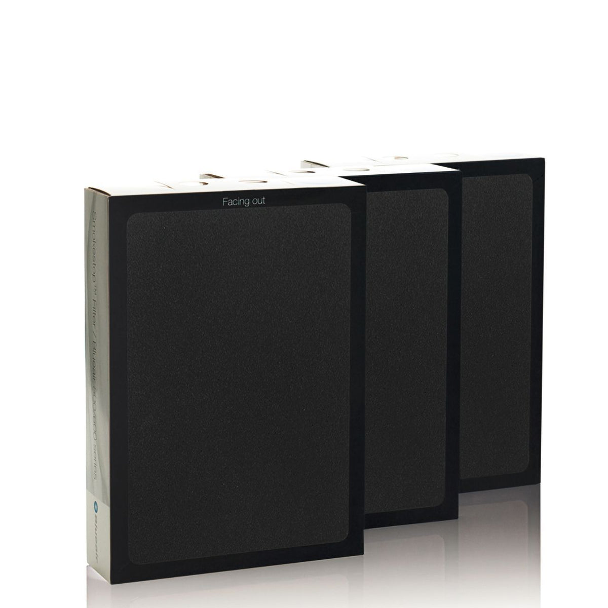 Blueair Rauchstoppfilter für 500/600er Serie, drei schwarze Filter mit Aufdruck „Facing out“
