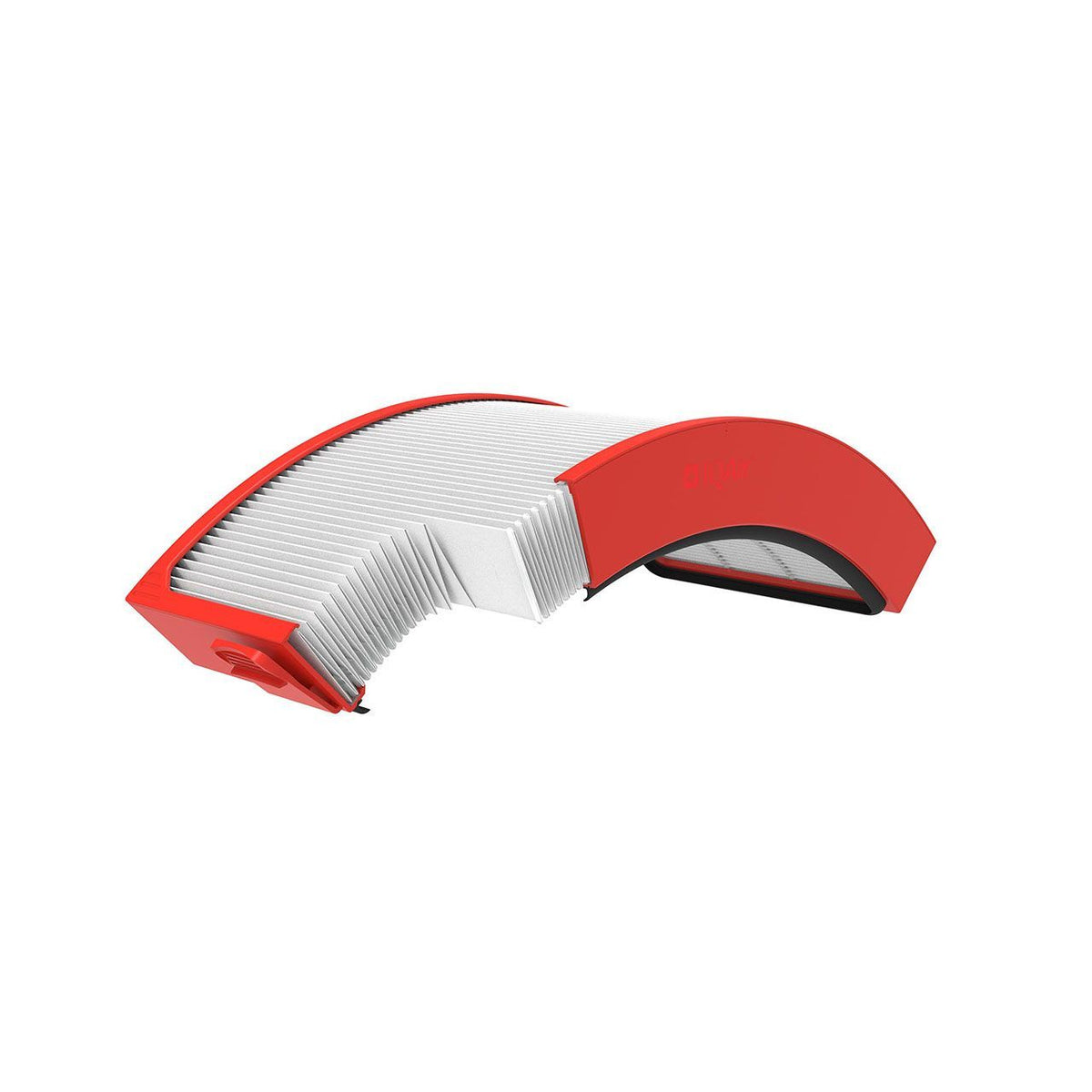 IQAir Atem X HyperHEPA HF Ersatzfilter, rot, gebogen mit sichtbarem Faltenpapier-Filtermedium