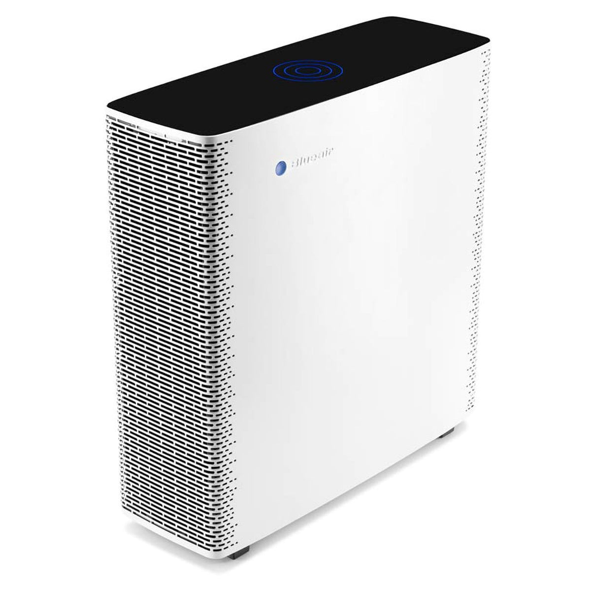 Blueair Sense Luftreiniger in Polar White, Schrägansicht mit Lüftungsgittern und Touch-Bedienfeld