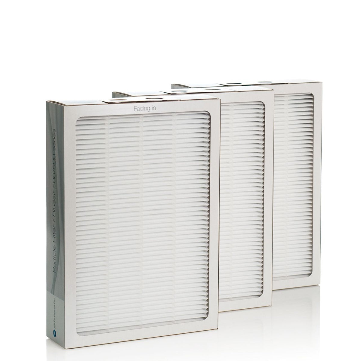 Blueair Partikelfilter für 500er/600er Serie, drei Filter mit Plissee-Struktur nebeneinander