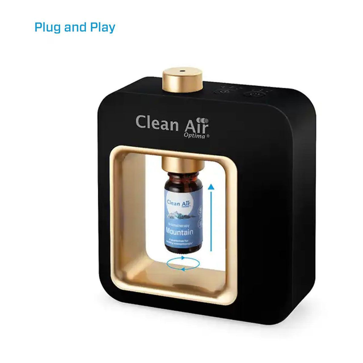 Clean Air Optima Aroma-Diffuser Aromatic in Schwarz mit Duftflakon „Mountain“ im Sichtfenster