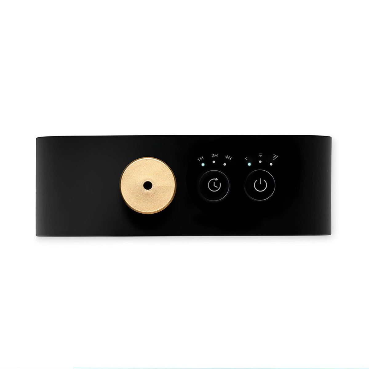Clean Air Optima Aroma-Diffuser Aromatic in Schwarz, Draufsicht auf Bedienfeld mit Timer- und Ein/Aus-Touchtasten