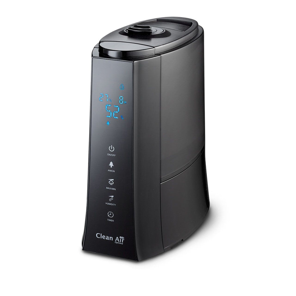 Clean Air Optima CA-603 Luftbefeuchter in Schwarz mit Display und Touch-Bedienfeld, Schrägansicht