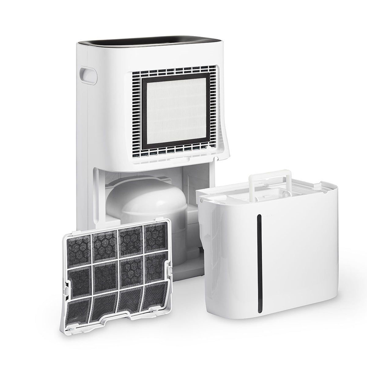 Clean Air Optima CA-705 Luftentfeuchter mit herausgenommenem Wassertank und Aktivkohle-Filter