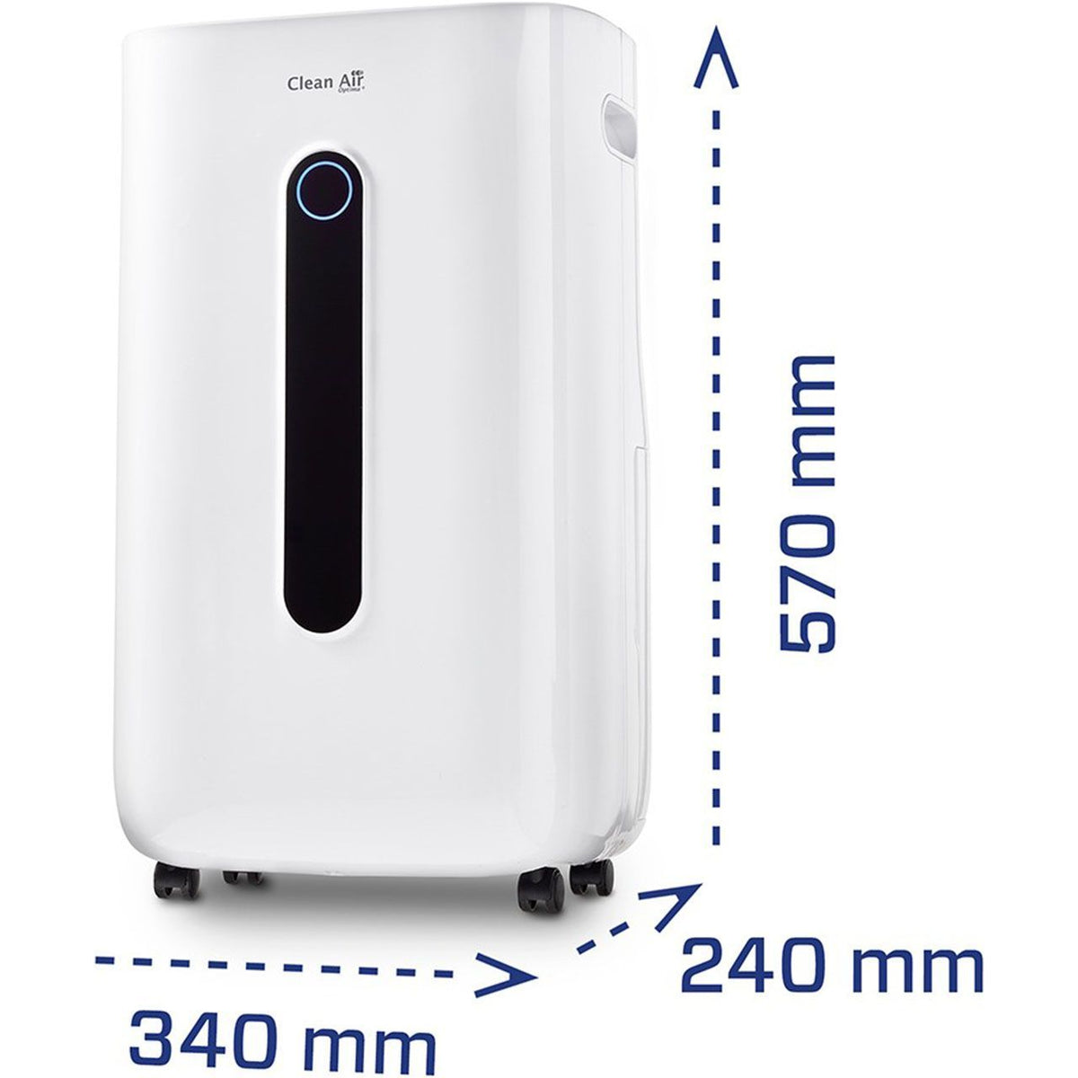 Clean Air Optima CA-708 Luftentfeuchter, weiß, mit Maßangaben 570 x 340 x 240 mm