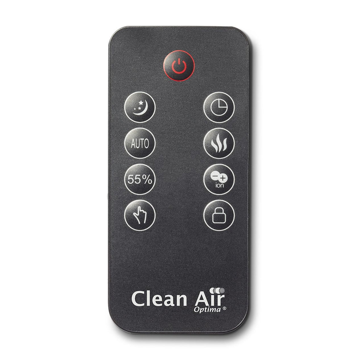 Clean Air Optima Fernbedienung des CA-606 Luftbefeuchters, schwarz mit Symbolen für Timer, Ionisierung und Nachtmodus