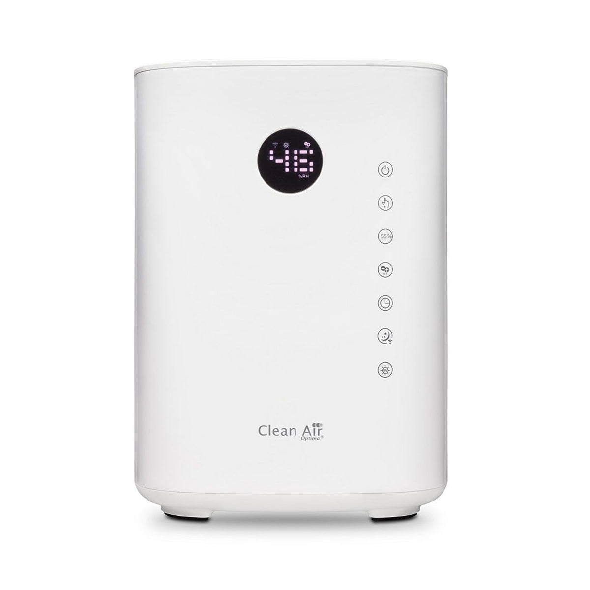 Clean Air Optima CA-604 Smart Luftbefeuchter in Weiß, Frontalansicht mit Display und Touch-Bedienfeld