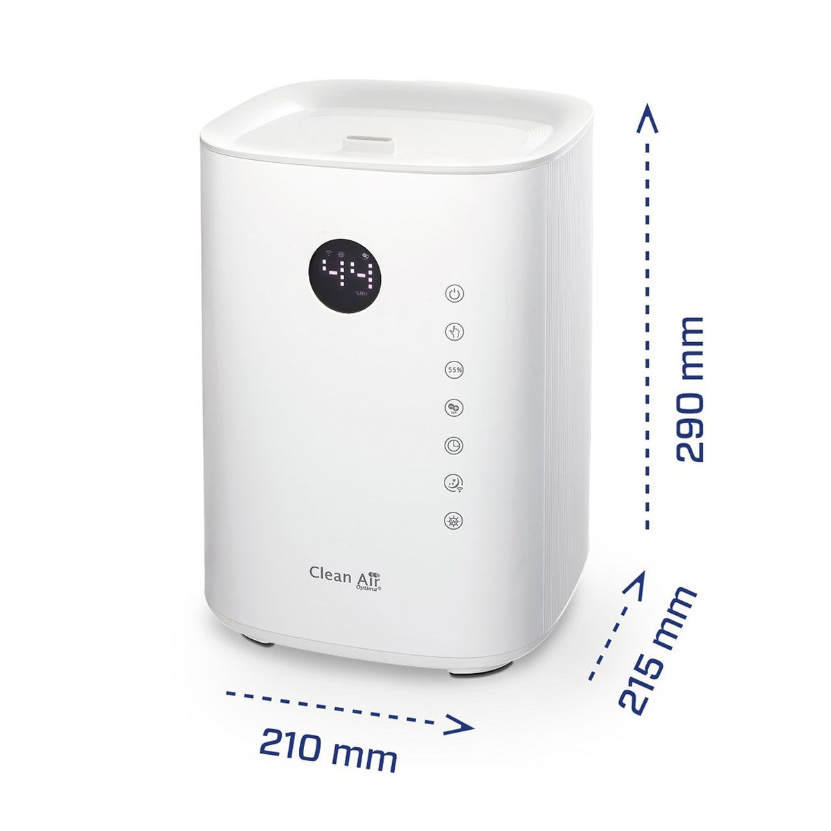 Clean Air Optima CA-604 Luftbefeuchter weiß mit Maßangaben 210 x 215 x 290 mm
