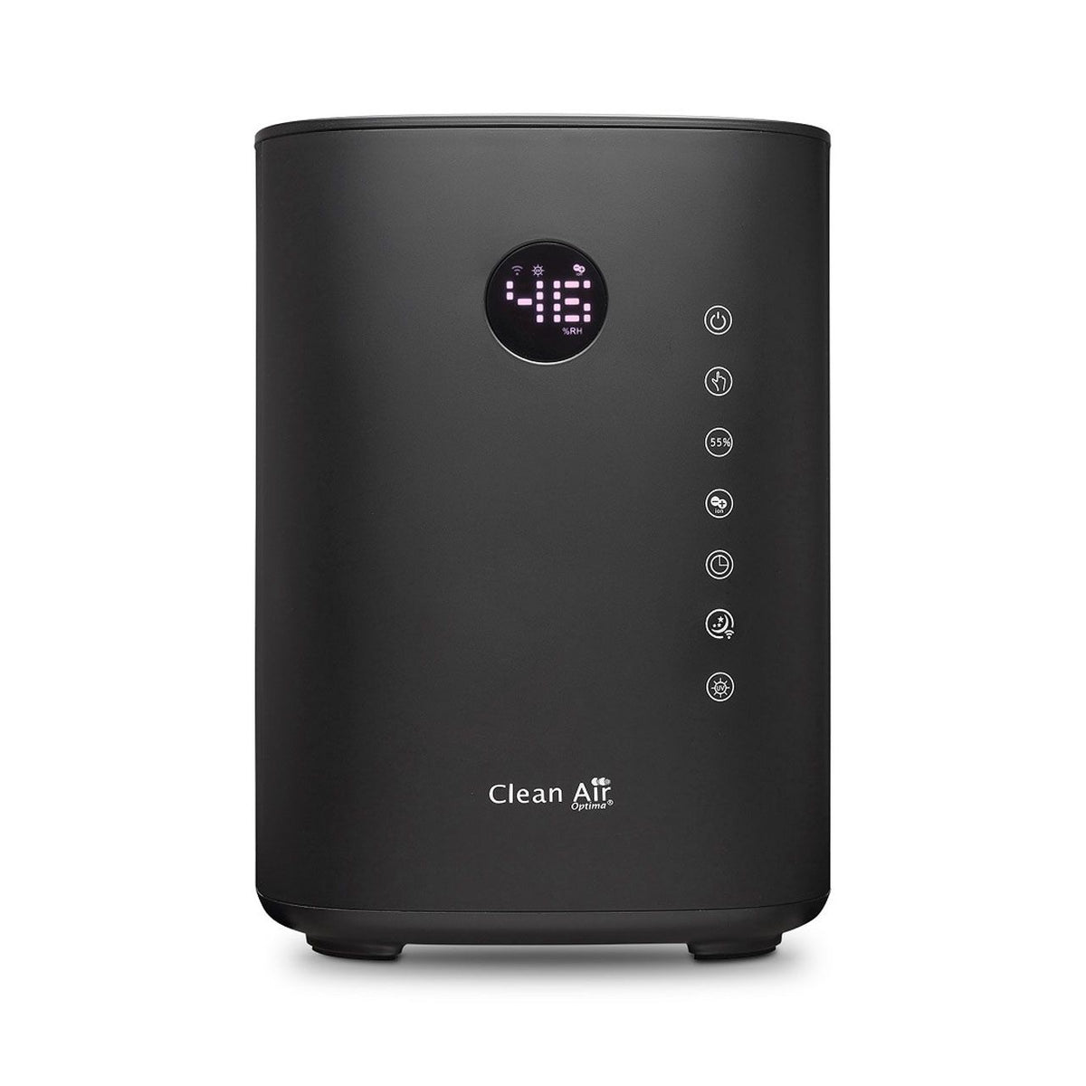 Clean Air Optima CA-604 Smart Luftbefeuchter in Schwarz, Frontalansicht mit Display und Touch-Bedienfeld