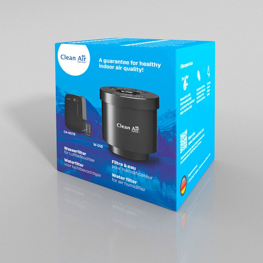 Verpackung des Clean Air Optima W-01B Wasserfilters für Luftbefeuchter CA-607B, blaue Box