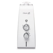 Clean Air Optima CA-602 Luftbefeuchter in Weiß, Frontalansicht mit Ion-Taste und Reglern für Nebelmenge und Power
