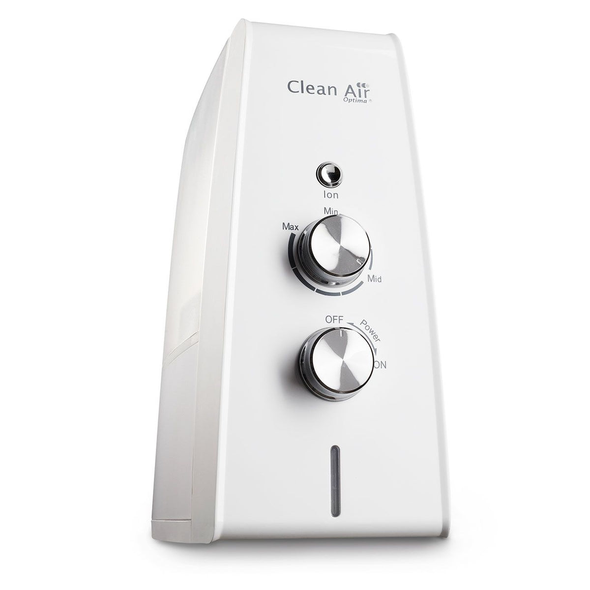 Clean Air Optima® CA-602 Luftbefeuchter in Weiß, Seitenansicht mit Ion- und Leistungsregler